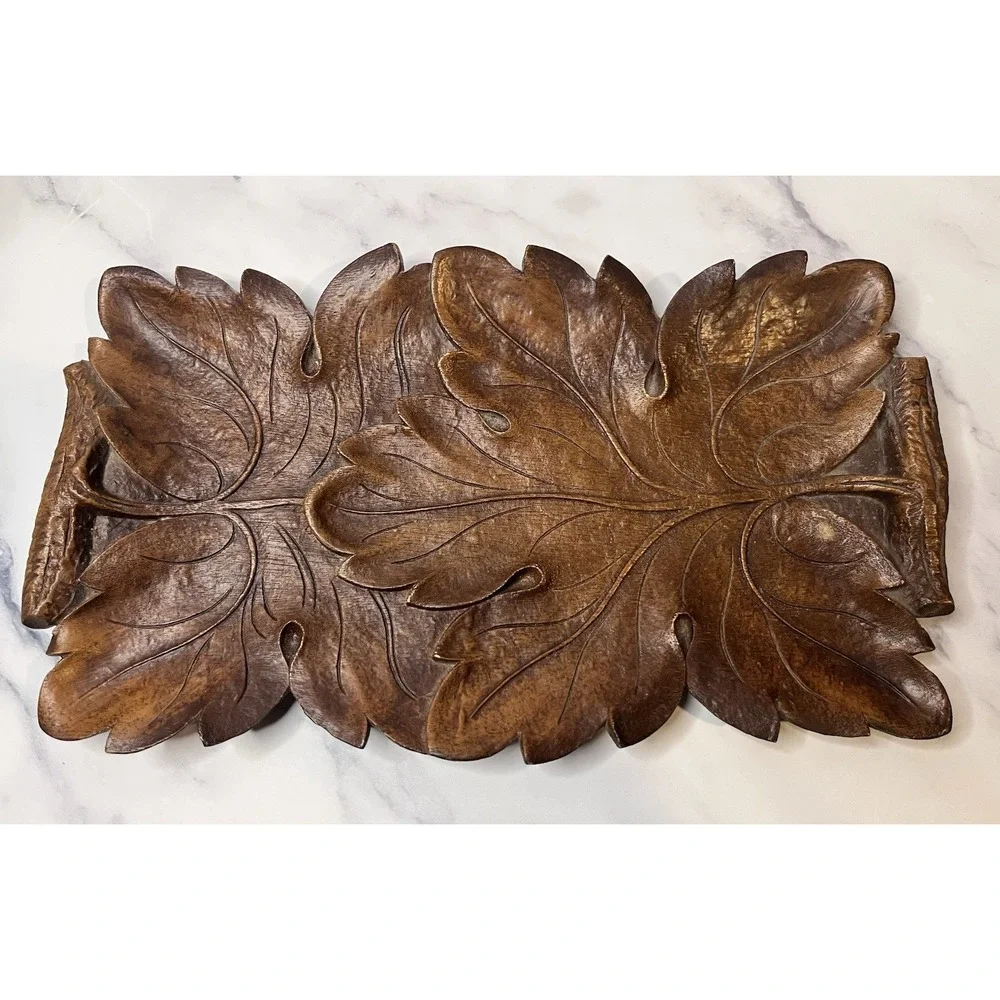 Vintage Syroco Wood Leaf Decorative Tray with Handles Fall 12